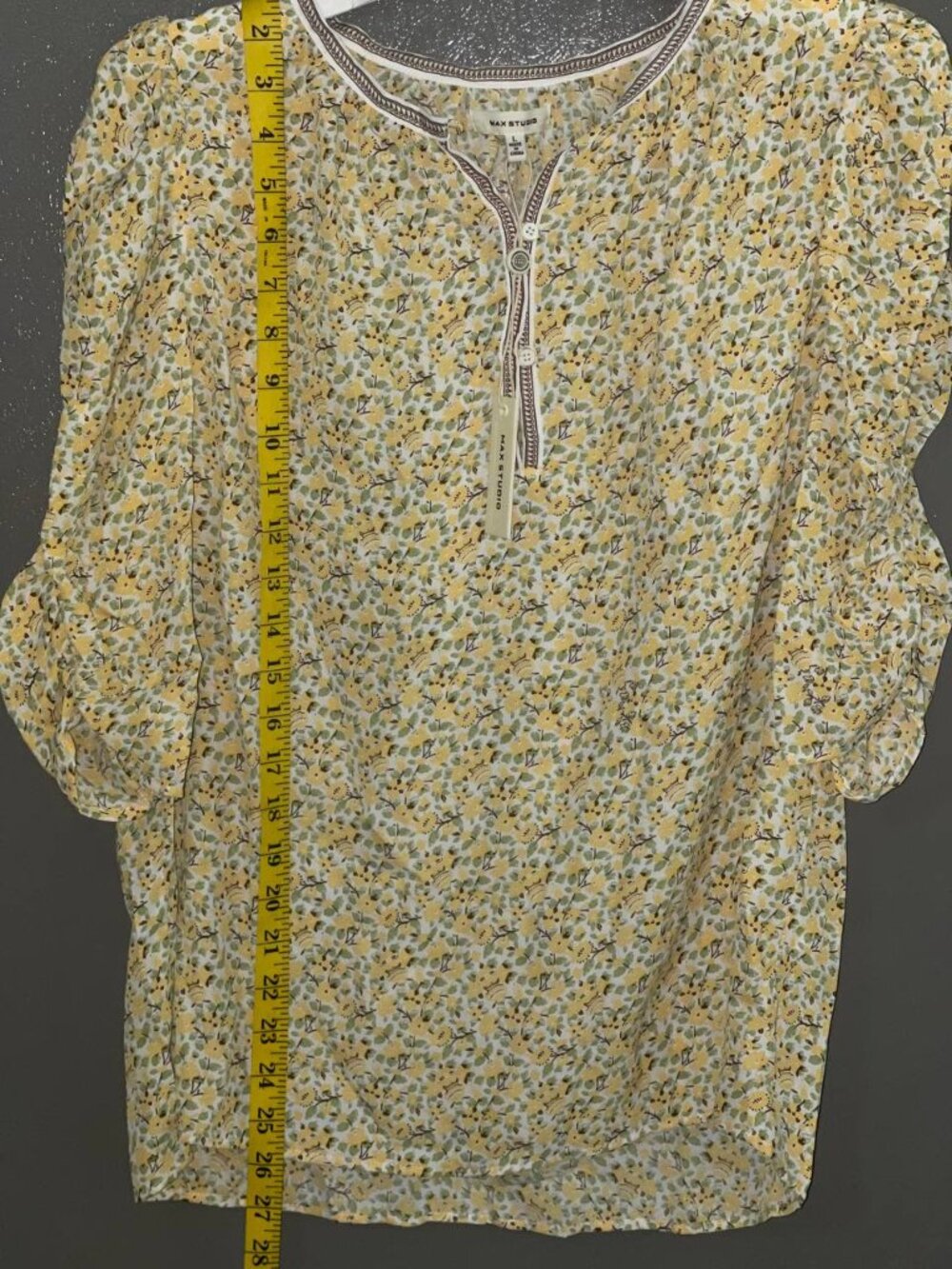 Max Studio Floral Ruched Sleeve Blouse L